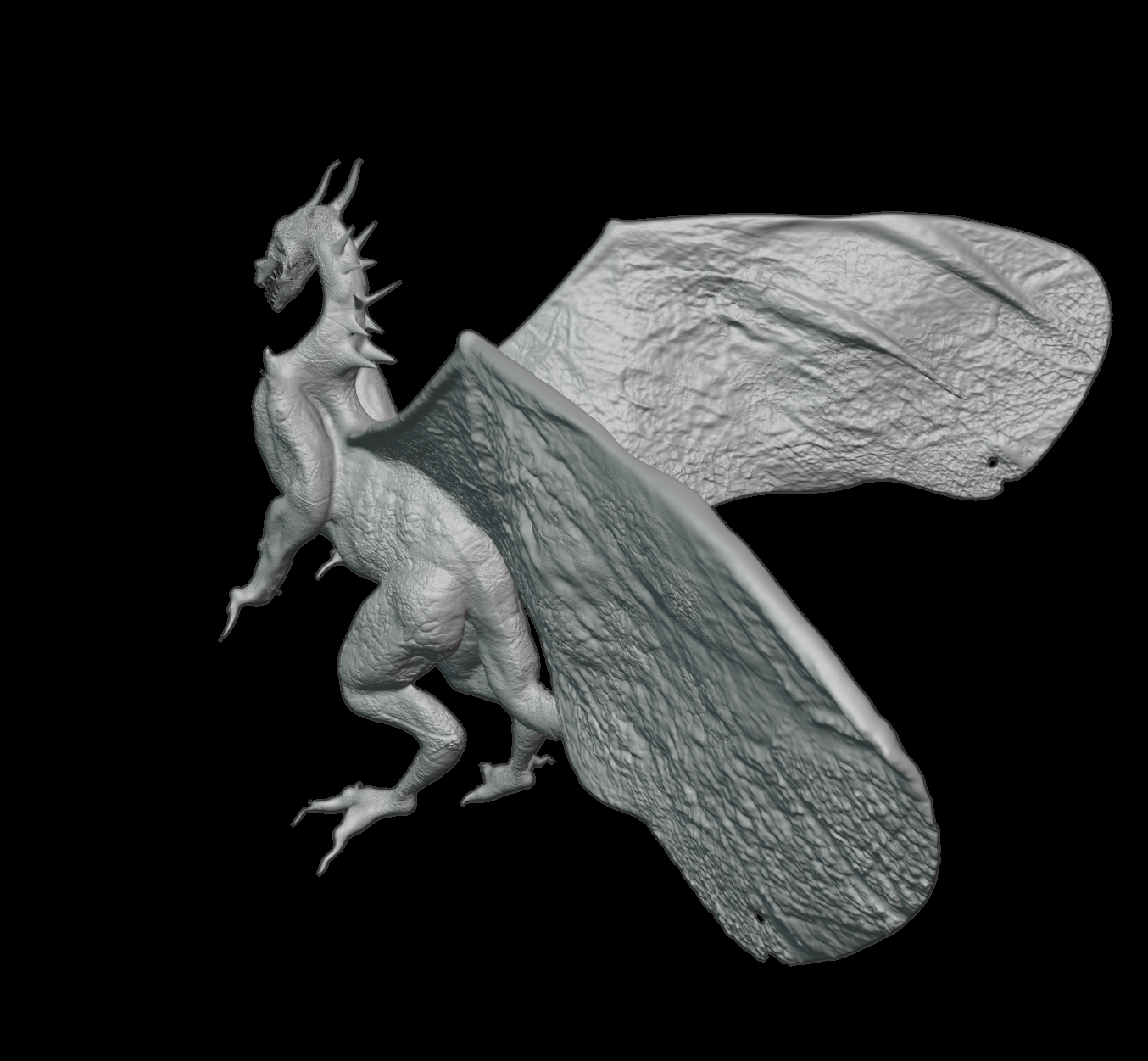 3D model of a dragon from behind, with feet like gnarled roots
