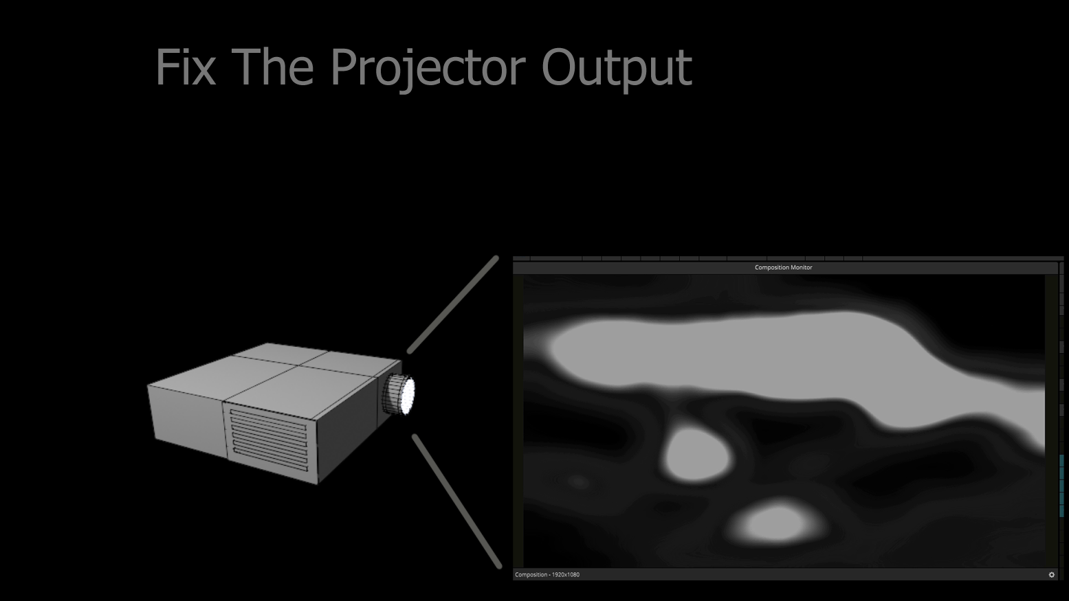 Projector 3D model displaying a blurry photograph with the text Fix The Projector Output written above it