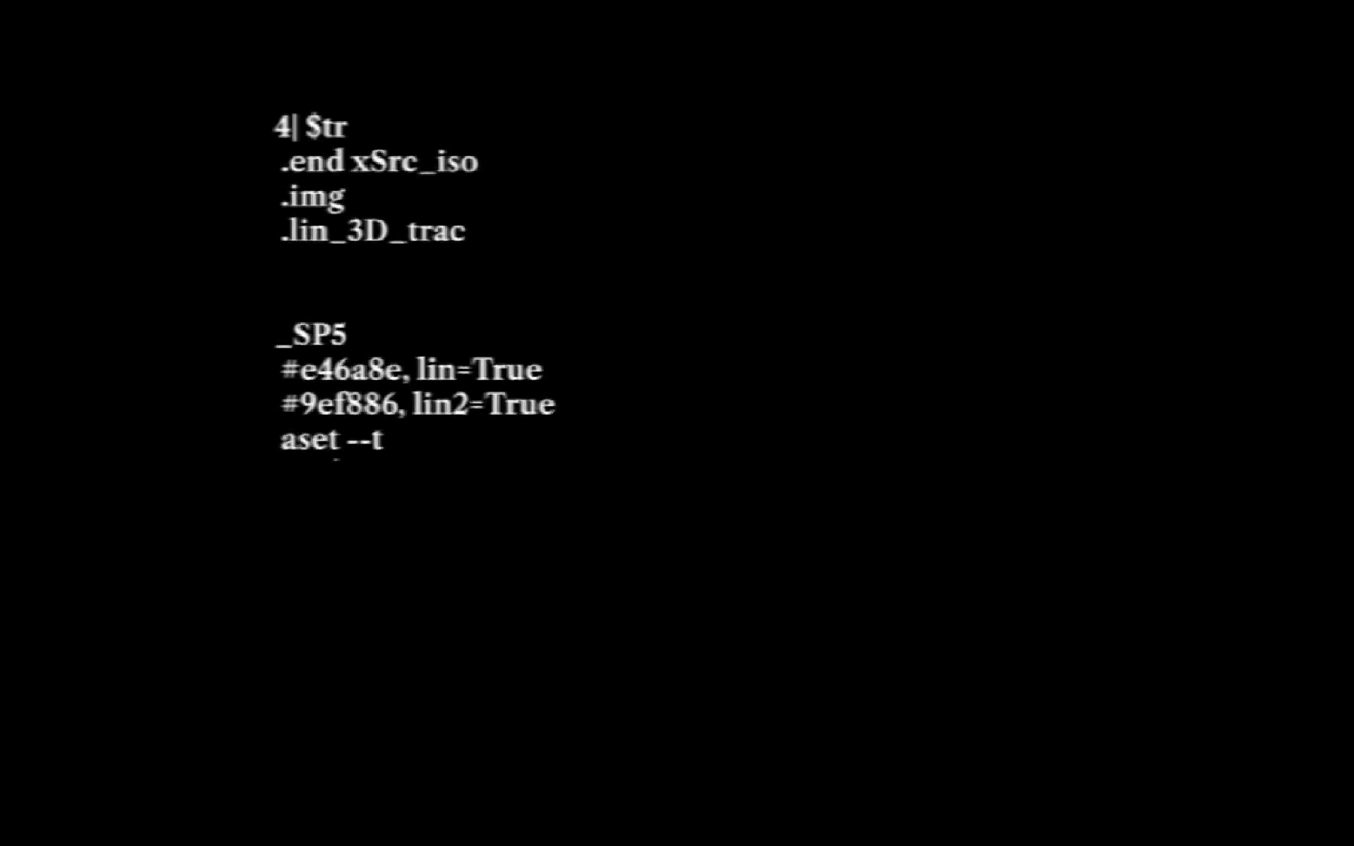 Text like computer terminal output against dark background