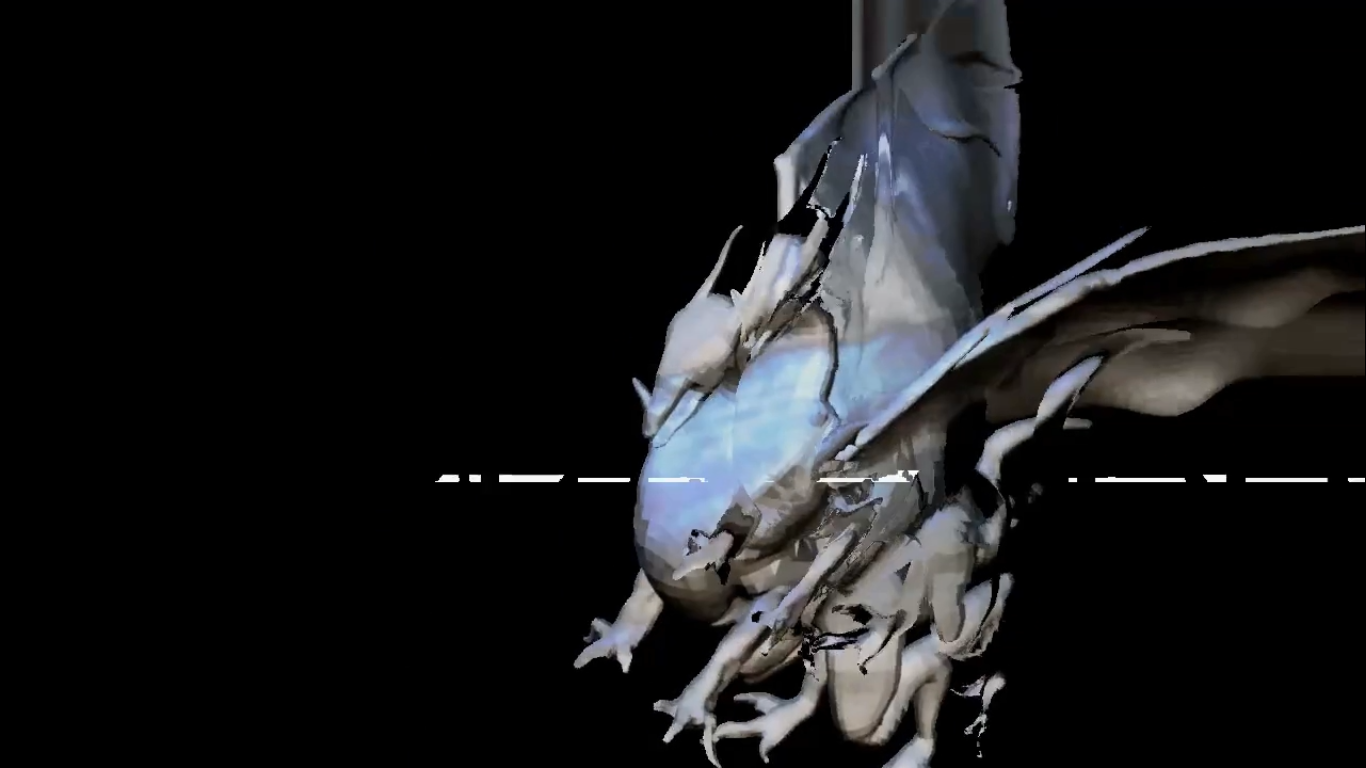 3D dragon with horizontal disorted color and duplicate effect